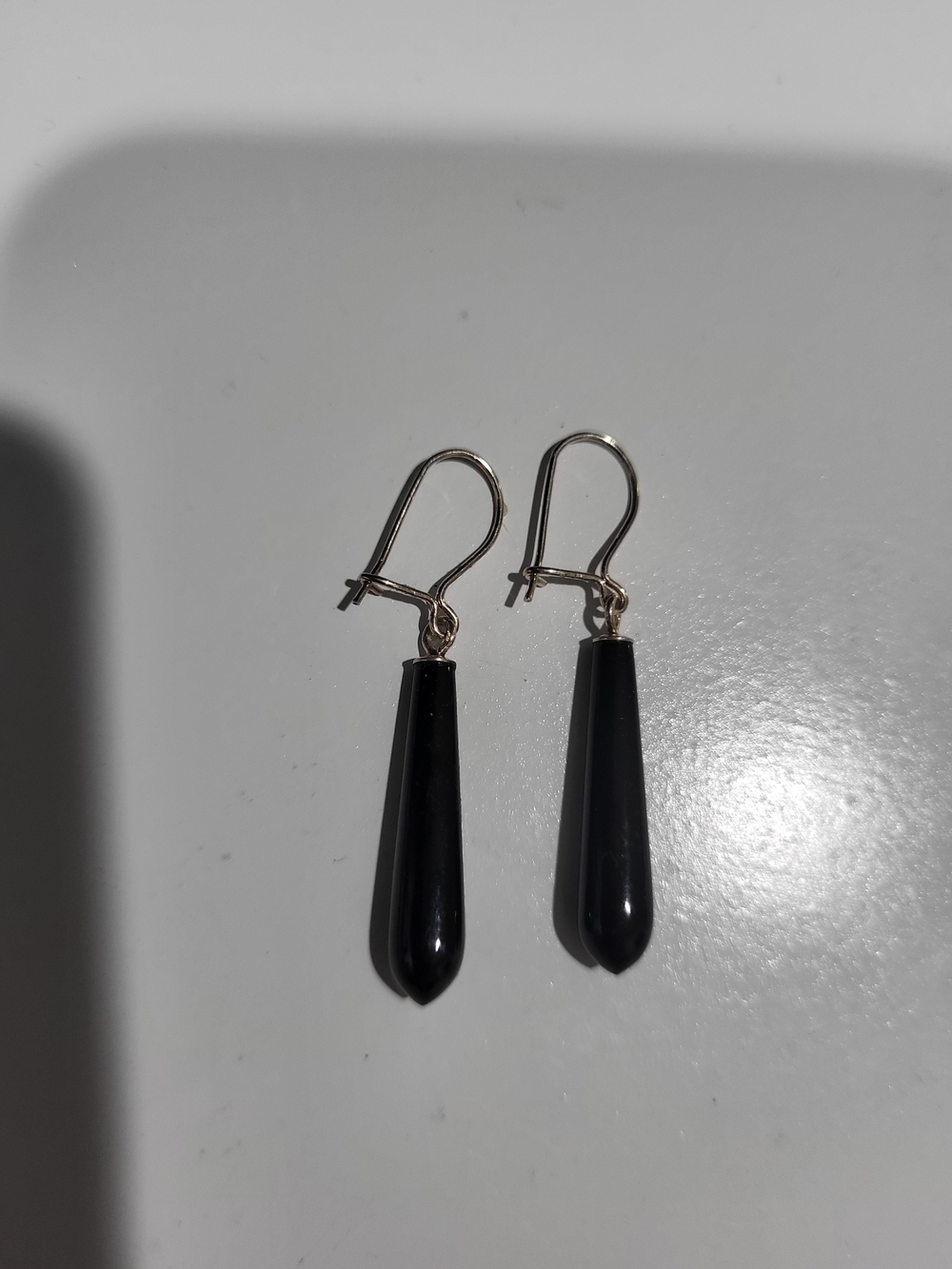 Vintage Black Onxy & 925 Silver Teardrop Dangle Earrings
